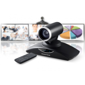 Grandstream GVC3202 HD video conferencing system with PTZ camera, dual HDMI outputs, and wireless screen sharing for small to medium conference rooms