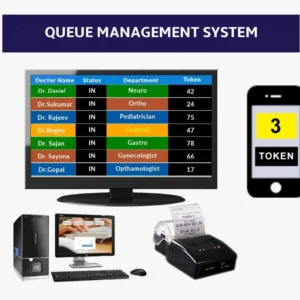 Queue Management System with automated ticketing, real-time monitoring, and digital display for reducing wait times and improving customer service in retail, healthcare, and banking