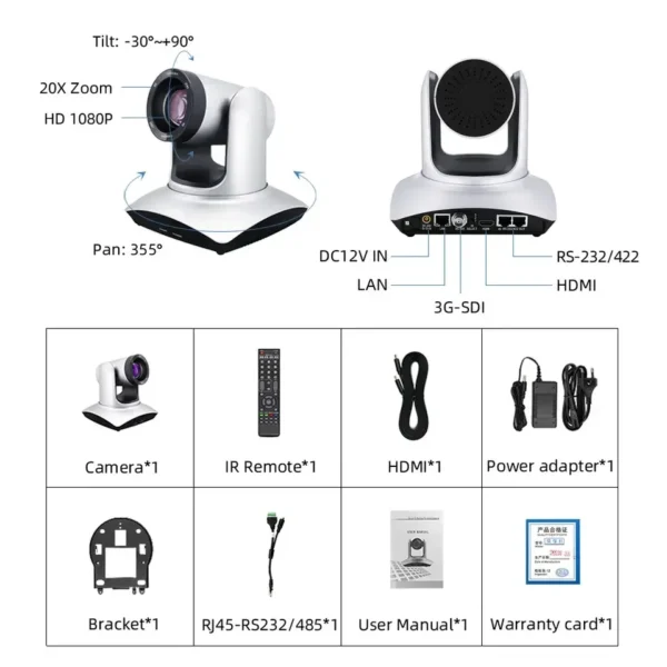 ISmart MC3008-20X – 4K USB PTZ Camera with Auto Tracking - Image 4